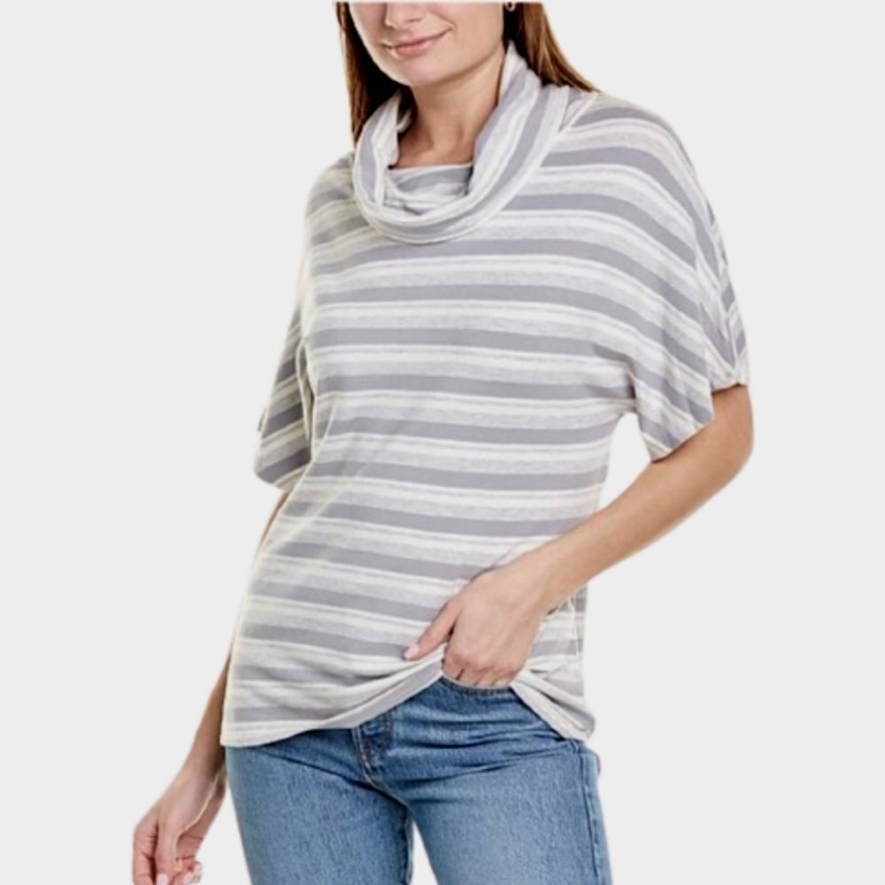𝅺Workshop Grey and White Elbow Dolman Sleeve Cowl Neck Pullover Womens Size S